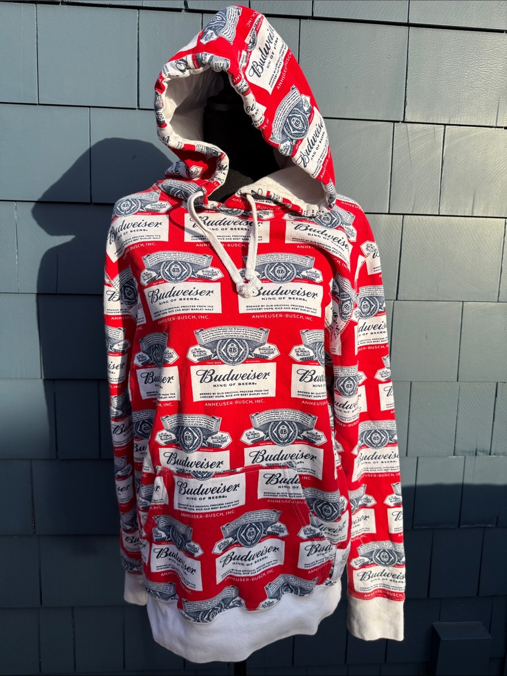 Huf x Budweiser Red and White Crewneck Sweater with Logo All-Over Print medium